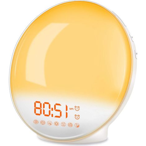 Luce sveglia a LED, sveglia elettronica, luce ambientale colorata, tramonto, luce da comodino, sveglia (1/5)