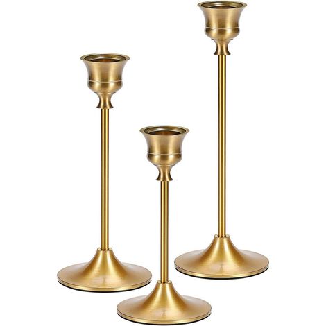 Lot de 3 bougeoirs coniques pour bougeoirs en laiton doré vintage pour cheminée, fête, dîner, maison (doré, 3 pièces) (1/5)