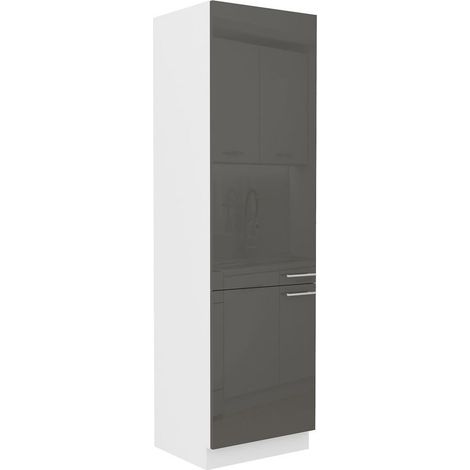 Küchen Hochschrank 60 cm Lara Grau Hochglanz Küchenzeile Küchenblock Küche (1/5)
