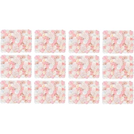 12 Stück 40x60 cm DIY Künstliche Blumen-Wandpaneel Set, Blume Wand Panel Dekorative Kunstblumen-Wandmatte, 3D Seiden Blumenwand Blumen Wanddekoration für Party Hochzeit Hintergrund (Rosa)