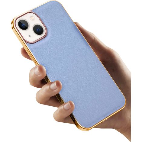 Étui pour iPhone 14 Plus, cuir de vachette, bleu (1/4)