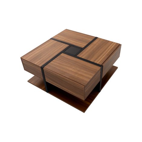Table basse 4 tiroirs, design linéaire, rangement, 78x78x36 cm
