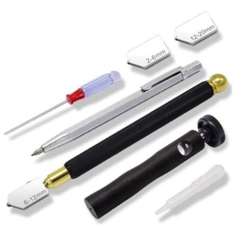 Coupe Verre Professionnel Coupe-verre Métal Stylo de Coupe Ensemble D'outils Coupe-Verre ManuelsTête Remplaçable 2 mm-20 mm pour Carreaux de Verre, Miroir et Céramique (1/5)