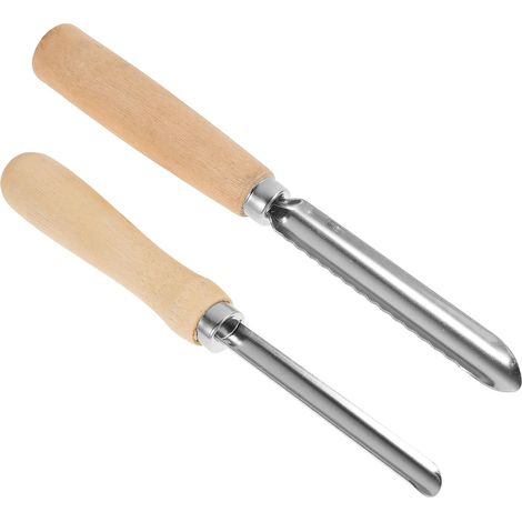 Lot 2 outils en inox pour dénoyauter les fruits: dénoyauteur de poires et dénoyauteur de cerises avec manche en bois (1/5)