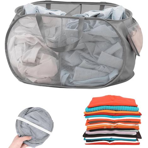 Panier à linge double compartiment de 75 L, pliable et portable, idéal pour la chambre à coucher. (1/4)