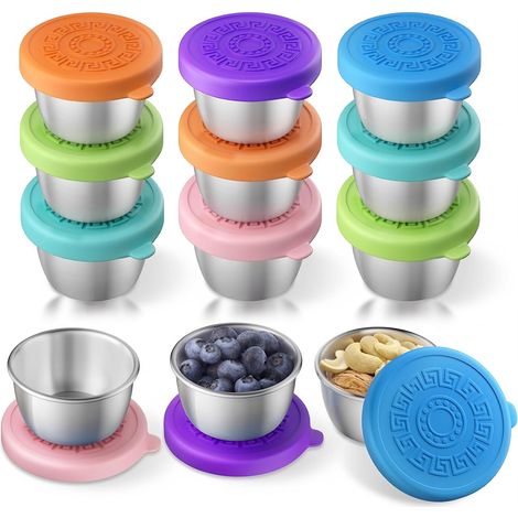 Ensemble de 12 récipients à sauce – Tasses à sauce étanches de 45 ml avec couvercles – Acier inoxydable – Portables (1/5)