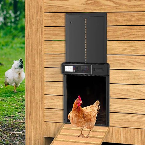 Porte Automatique Poulailler Solaire 7W avec Capteur de Lumière, Minuterie Programmable et Télécommande, Ouvre Porte Poulailler Étanche Anti-Pincement pour Poules Canards (1/5)