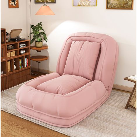 Canapé Lit pliant ergonomique 5 positions, fauteuil convertible en couchage, structure métal, tissu - rose (1/5)