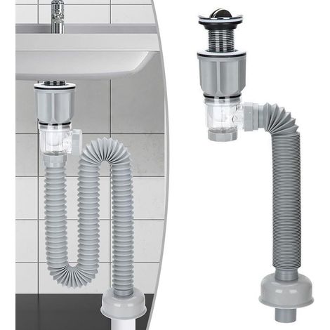 Waschbeckenablauf-Set aus Edelstahl, platzsparendes Design mit Rückflussverhinderung, für Gefäßspülen ab 31 mm, Grau (1/5)