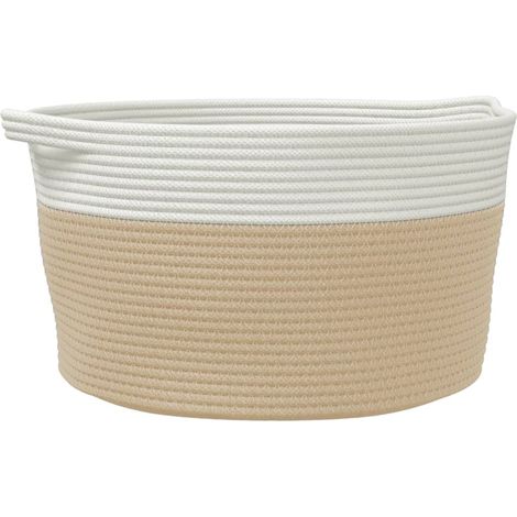 Panier de rangement beige et blanc Ø40x25 cm coton