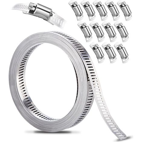 Hose Clamp Kit Perforated Band Fixings DIY Hose Clamp Kit Adjustable Clamp for Hoses, Gas, Water, Car, Washing Machine, Garden (1/5)