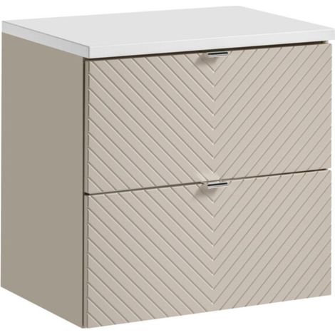 Badezimmer-Set AOKI: Unterbau-Schrank mit Schubladen 60cm + weiße Waschtischplatte