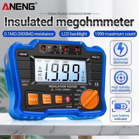 Tester di resistenza di isolamento 100V/250V/500V/1000V con display digitale LCD retroilluminato. (1/5)