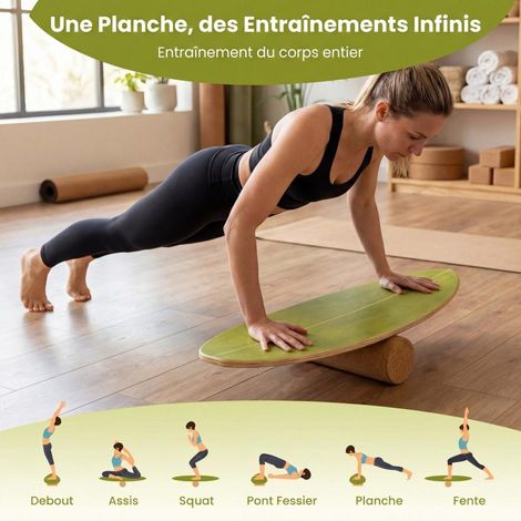 Prêt à l'emploi, planche d'équilibre adulte avec rouleau en liège et support, entraînement équilibre et gainage (1/5)