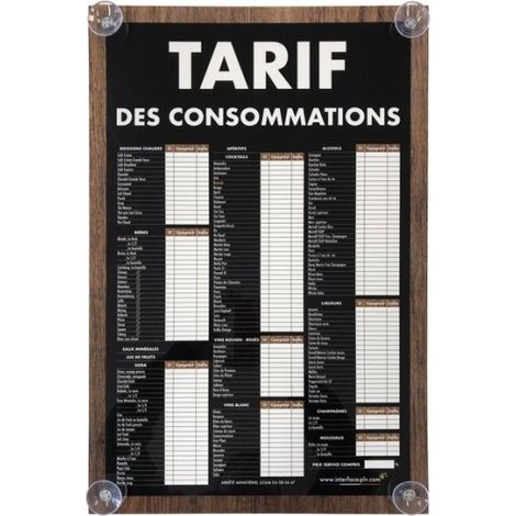 Panneau CONSOMMATIONS COURANTES traditionnel 60x40 cm avec fixation ventouses (1/3)