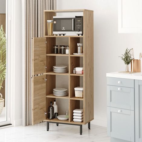 Credenza Uta, Madia 7 Ripiani, 2 Ante, 9 Vani, 160x36x45h cm Marrone Rovere (1/5)