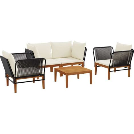 Ensemble de 5 pièces en bois d'acacia massif et corde naturelle (1/5)