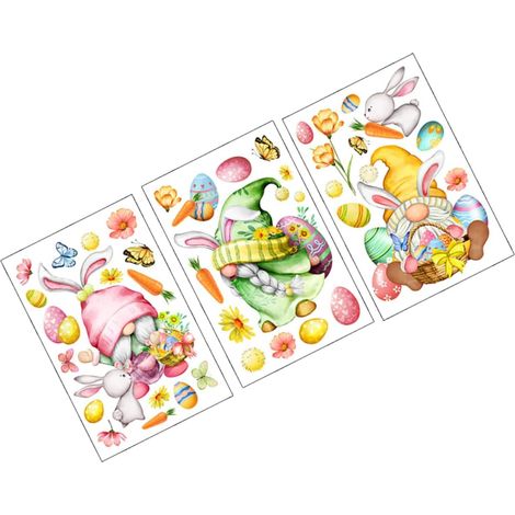 Autocollants De Pâques Pour Fenêtres Motif Lapin Et Gnome Décoration De Fenêtre Stickers Transparents Repositionnables