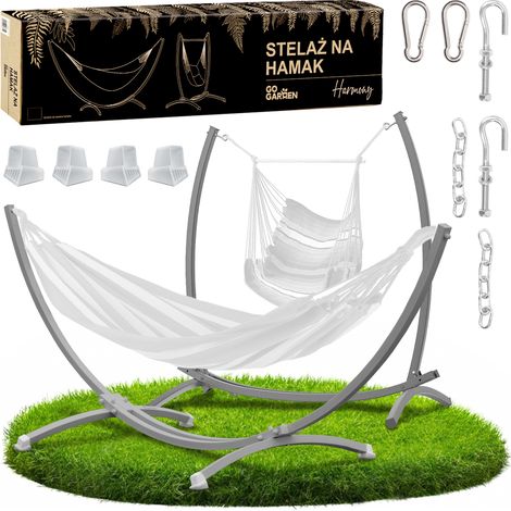 Estructura para hamaca colgante, soporte de jardín, metal, gris, para dos personas, 2 en 1, resistente. (1/5)