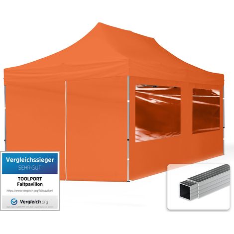 TOOLPORT Gazebo Pieghevole Giardino 3x6m - 4 laterali Alluminio Telo Repelente al agua Padiglione Mercati Sagre arancione (1/5)