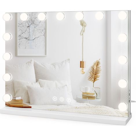 Miroir Maquillage Hollywood - 15 Ampoules LED, 58 x 45cm - Blanc Contrôle Tactile, 3 Modes Luminosité Réglable, sur Table et sur Mur (1/5)