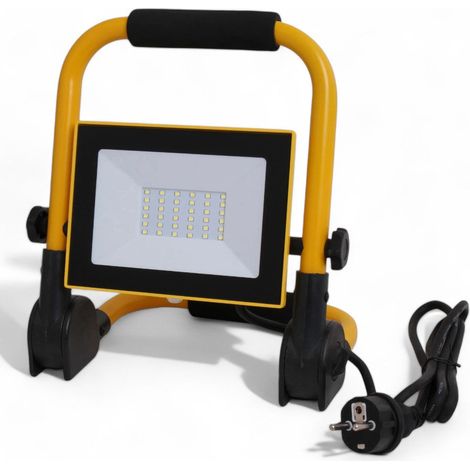 Proiettore a led portatile con supporto pieghevole e cavo schuko 1.8 metri per uso esterno e interno - 30W - 2550 lumen - 4500K