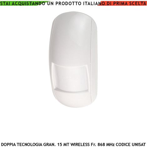 Doppia Tecnologia Sensore Movimento look down Grandangolo da Interno Copertura 15 MT Antifurto Radio Frequenza 868 MHz Bidirezionale Codice UNISAT2 Anti Jamming Antimanomissione Rileva Intrusi Allarme (1/3)