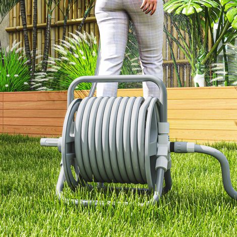 20 m + 2 m Gartenschlauchaufroller, 2-in-1 verstellbare Sprühdüse, zur Wandmontage oder freistehend