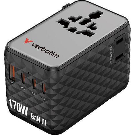 Adattatore da viaggio Verbatim 170W tecnologia GaN (1/3)
