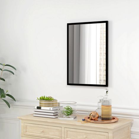 Rechteckiger Badezimmerspiegel 50x70 cm, dekorativer Wandspiegel für Wohnzimmer, Eingangsbereich, Flur, horizontal oder vertikal, schwarz (1/5)