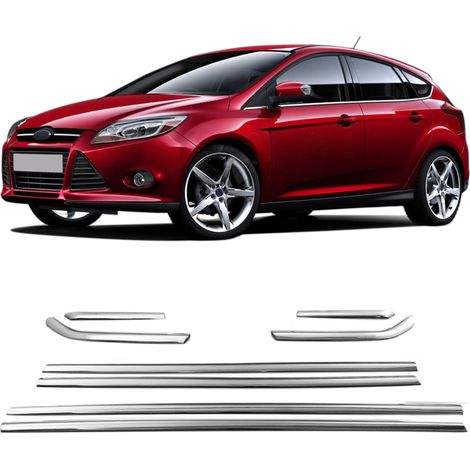 Molduras laterales para ventanillas, acero inoxidable, cromo, Ford Focus Mk3 2011-2017 (1/5)