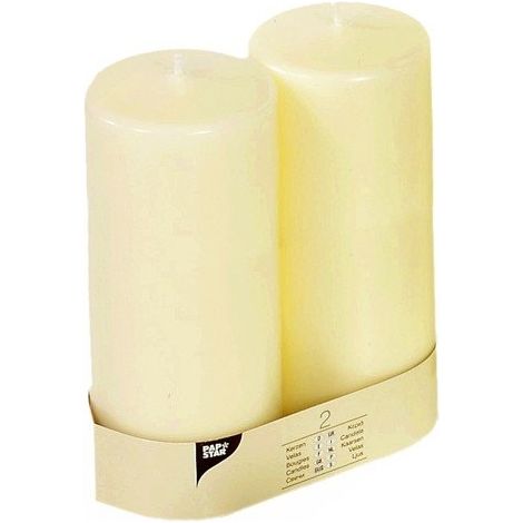 BOUGIES PILIER, IVORY, Ø 80 MM, L220, LOT DE 2 PAPSTAR 15364