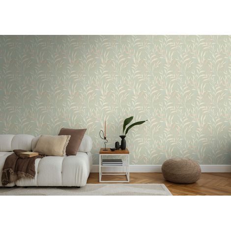 Papier peint intissé Crème, Vert, Rose - 10,05 x 0,53 m