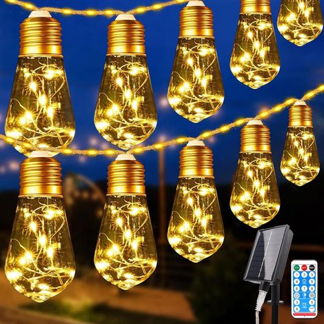 Guirlande Lumineuse Exterieure Solaire, 5 M 149 LEDs Corde de Chanvre étanche avec Télécommande, 10 Ampoules Incassables (1/5)
