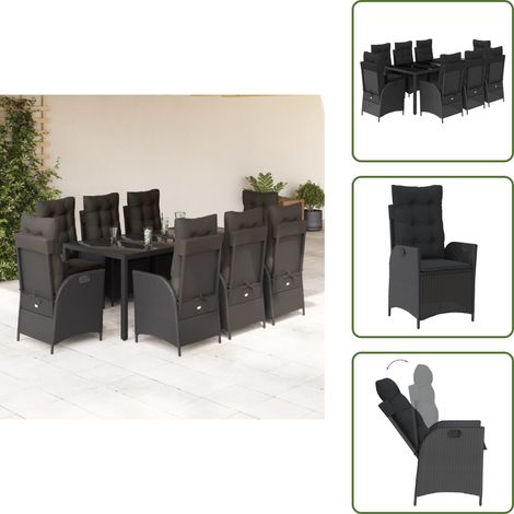 The Living Store Ensemble à manger de jardin 9pcs coussins noir résine tressée - Chaises de jardin (1/5)