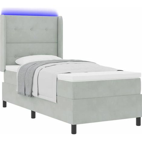Matelas à ressorts avec un matelas en velours gris clair, mesurant 80 x 200 cm. (1/5)