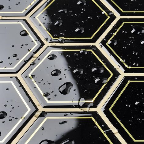 16 Dalles Carrelage Adhesif Mural Cuisine Noir et Doré 30x30CM Credence Adhesive Salle de Bain Noire Hexagone Dalle PVC Adhesive Murale Mosaique Lavable Revetement Mural Adhesif 3D PVC (1/5)