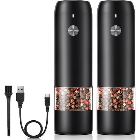 Wiederaufladbares elektrisches Pfeffer- und Salzmühlen-Set – Einhandbedienung – Keine Batterien erforderlich – Modernes Design – Automatisches Gewürzmühlen-Set für schwarzen Pfeffer und Meersalz