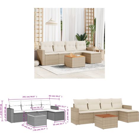 6-tlg. Garten-Sofagarnitur mit Kissen Beige Poly Rattan - Gartensorte - Gartenmöbelset - Polyethylen Möbel - Outdoor Lounge Set - Rattan Gartenmöbel - Home & Living (1/3)