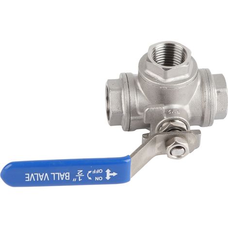 Vanne à bille à trois voies en acier inoxydable SUS304, filetage femelle DN15, orifice en T (1/5)