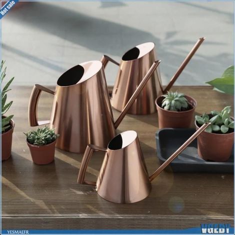 1 arrosoir en acier inoxydable, bec allongé, bronze, 400 ml, pour plantes d'intérieur et jardin (1/4)