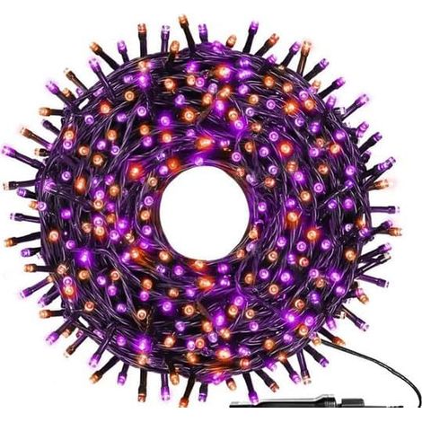 Guirlande lumineuse de 400 LED pour Halloween et Noël, idéale pour l'extérieur : lumières orange et violettes pour le jardin, fil vert à connecter, 8 modes d'éclairage pour l'intérieur. (1/4)