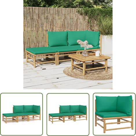 The Living Store Salon de jardin 3 pcs avec coussins vert bambou - Salon De Jardin - Mobilier De Jardin - Ensemble De Salon - Meubles En Bambou - Set De Salon D'extérieur (1/5)