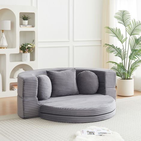 Divano letto 4 in 1 180x92x84 cm in schiuma e tessuto a coste grigio - MEUBLIV (1/5)