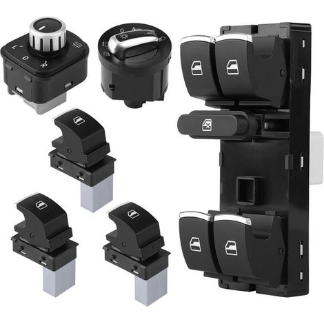 Jeffergarden Ensemble de 6 interrupteurs chromés pour phares, vitres et rétroviseurs, pour B6 CC MK5 MK6