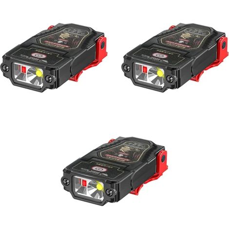 (XHK12 Lot de 3) Mini lampe frontale LED à capteur, clip pour casquette ou chapeau, rechargeable, étanche, idéale pour le camping et la pêche. (1/5)