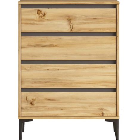 Cajonera 4 Cajones Rebecca Mobili Yarala 98,5x72x45 Tablero de partículas PVC Roble Claro Gris Oscuro Moderno