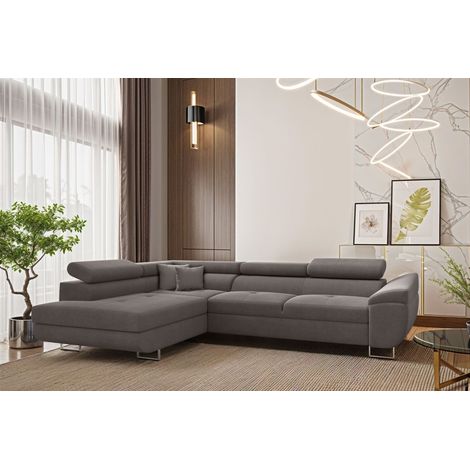 Ecksofa Schlafsofa Sofa CARMELO in Stoff Nova Grau Ottomane Links (1/4)