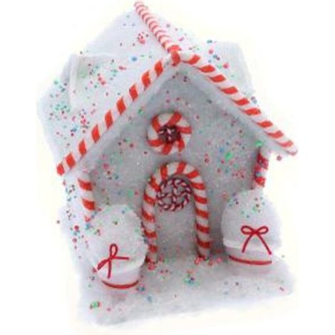 Casetta natalizia innevata 25x21xh26 cm - colore bianco/rosso - decorazione addobbo natale