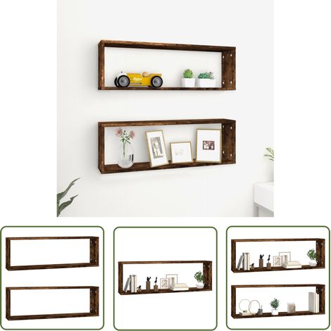 The Living Store Étagères murales cubiques 2 pcs Chêne fumé 80x15x26,5 cm - Étagères Murales - Étagères Cubes - Étagères Déco - Rangement Mural - Décoration Murale (1/5)